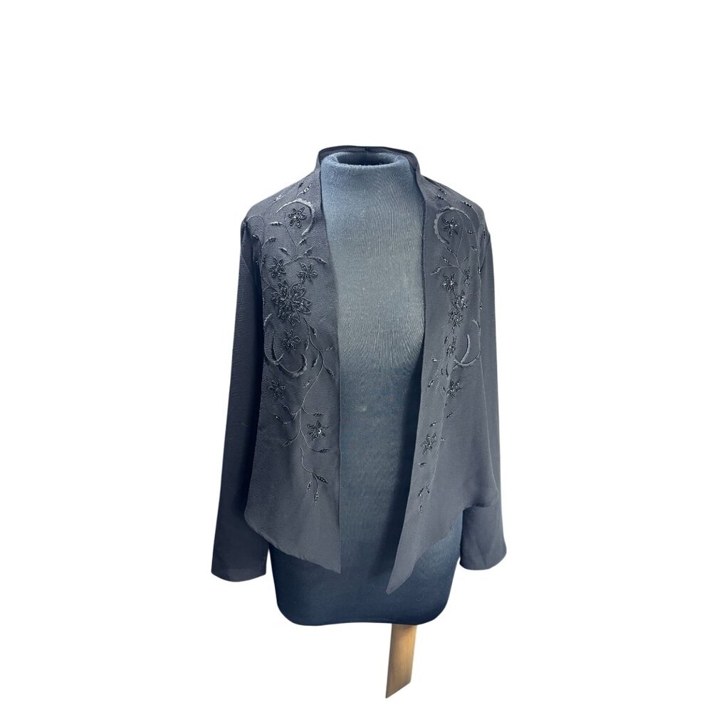 Studio I Womens Black Embroidered Open-Front Jacket